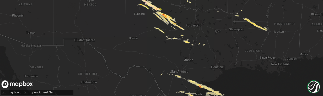 Hail map in Texas on April 22, 2015