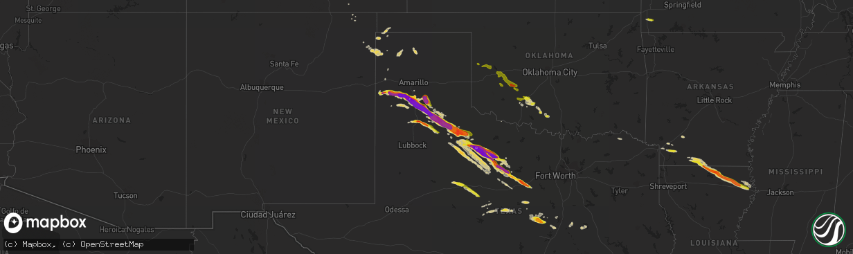 Hail map on April 22, 2015