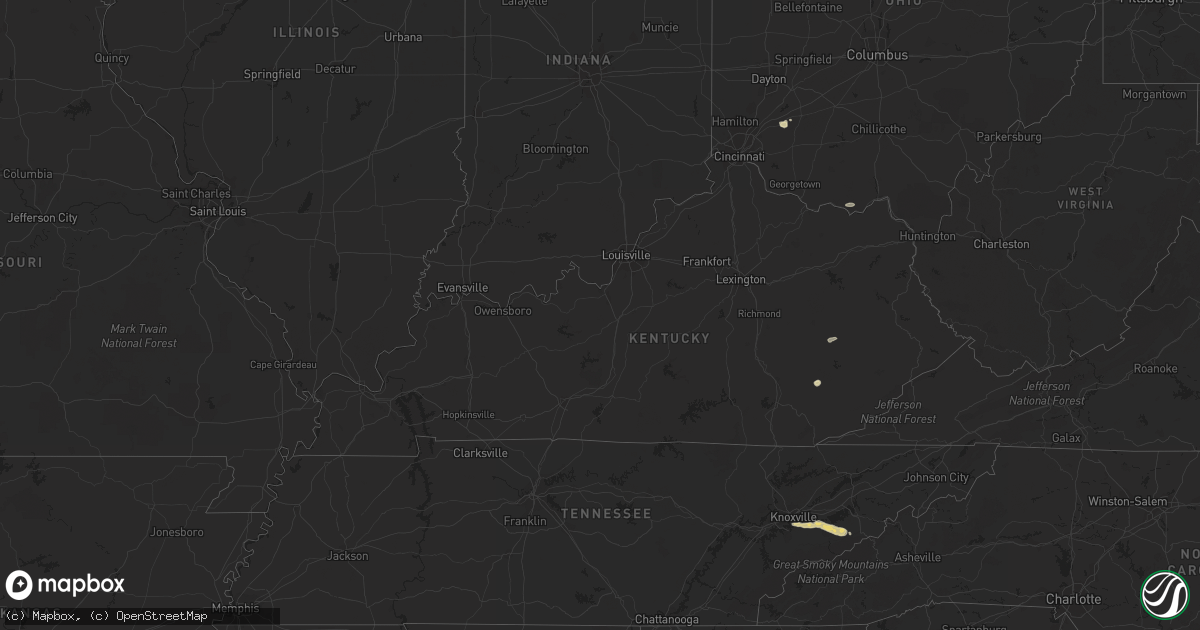 Hail map in Kentucky on April 22, 2016