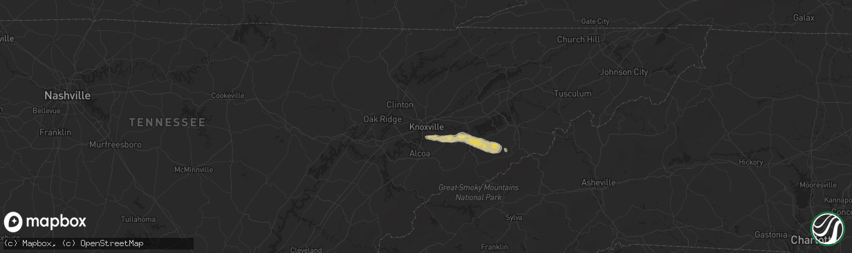 Hail map in Knoxville, TN on April 22, 2016