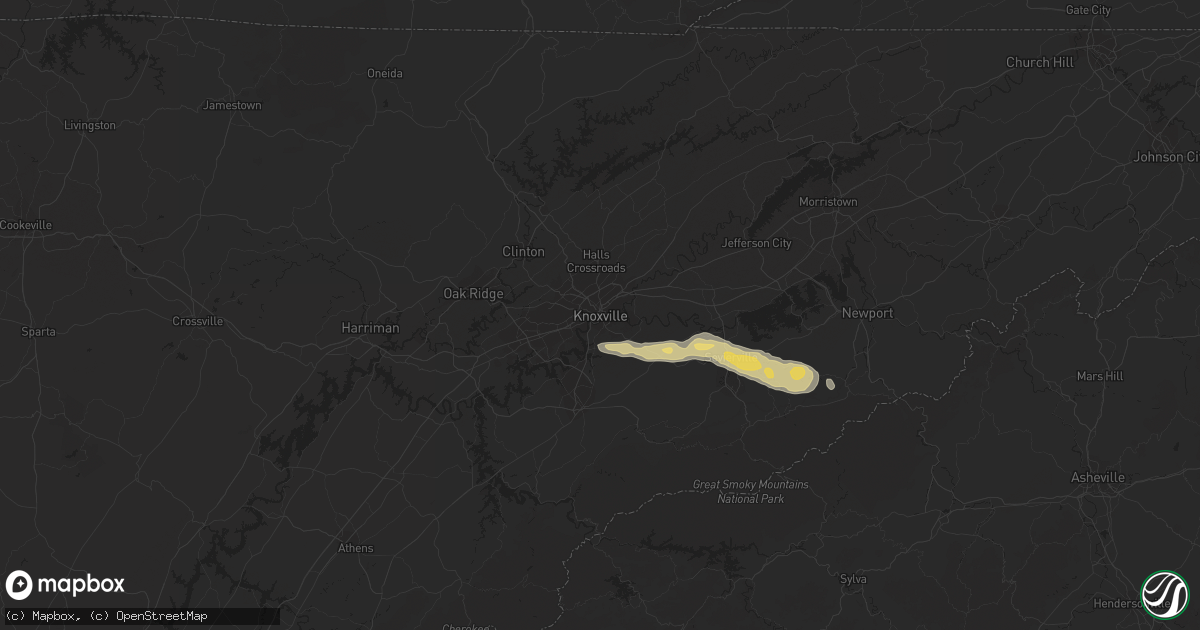 Hail map in Knoxville, TN on April 22, 2016