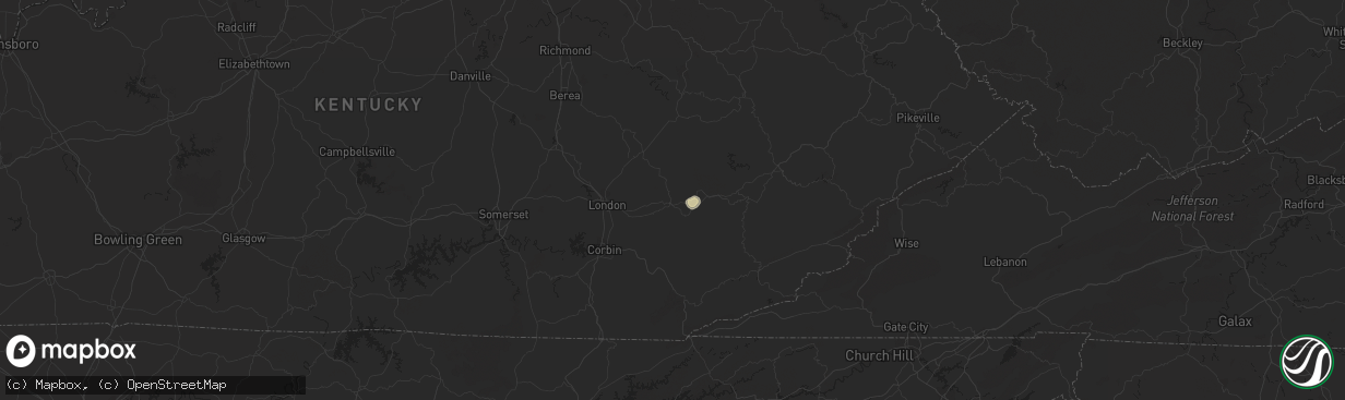 Hail map in Manchester, KY on April 22, 2016