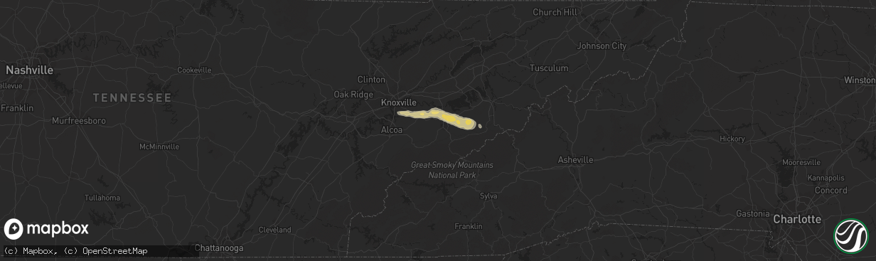 Hail map in Sevierville, TN on April 22, 2016