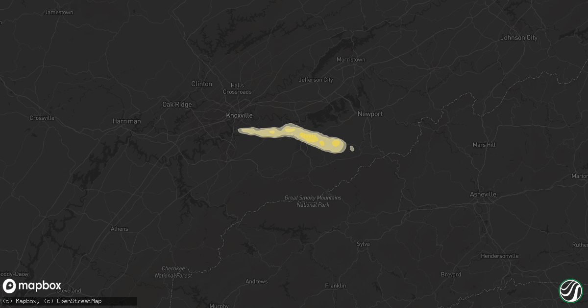 Hail map in Sevierville, TN on April 22, 2016