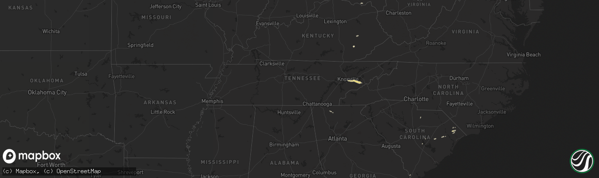 Hail map in Tennessee on April 22, 2016