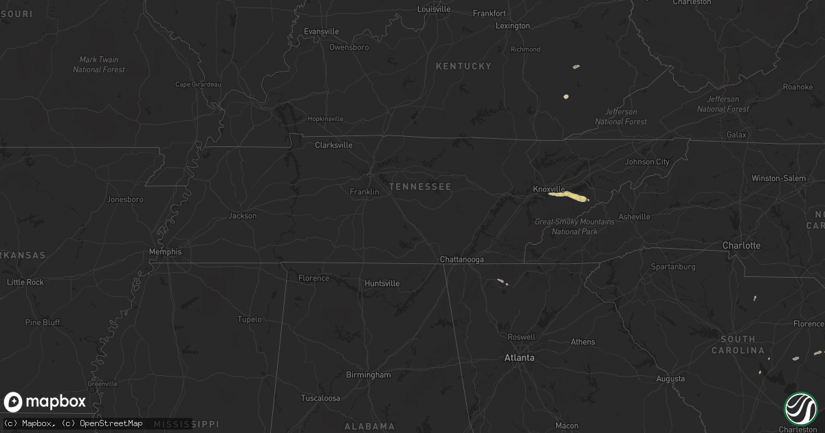 Hail map in Tennessee on April 22, 2016