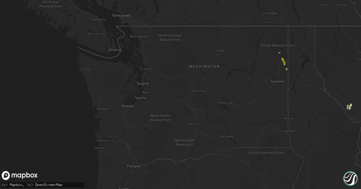 Hail map in Washington on April 22, 2016