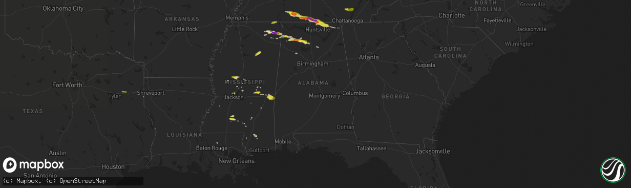 Hail map in Alabama on April 22, 2017