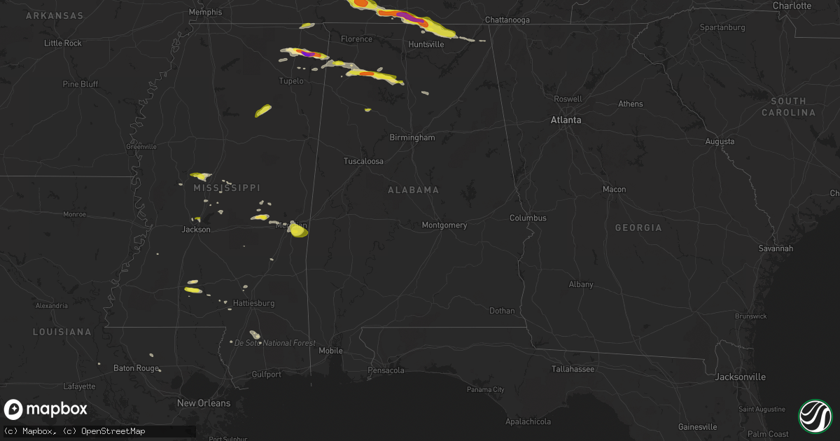 Hail map in Alabama on April 22, 2017