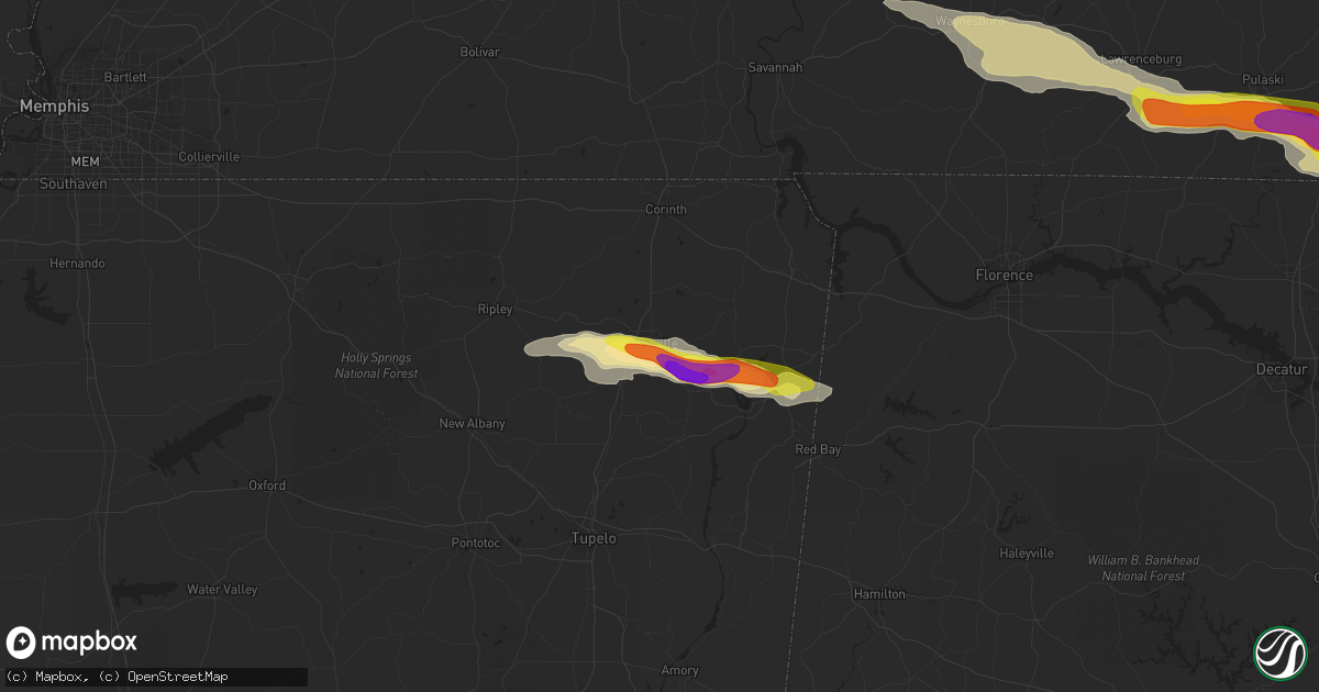 Hail map in Booneville, MS on April 22, 2017