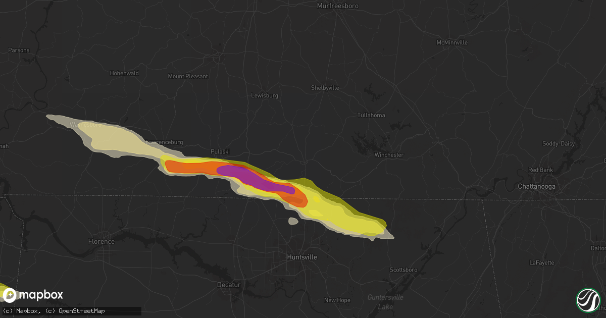 Hail map in Fayetteville, TN on April 22, 2017