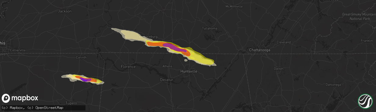 Hail map in Hazel Green, AL on April 22, 2017