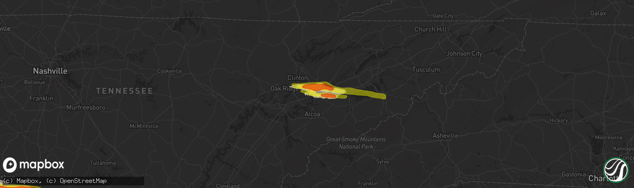 Hail map in Knoxville, TN on April 22, 2017