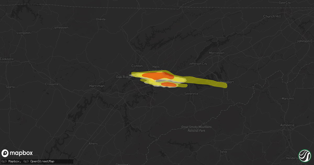 Hail map in Knoxville, TN on April 22, 2017