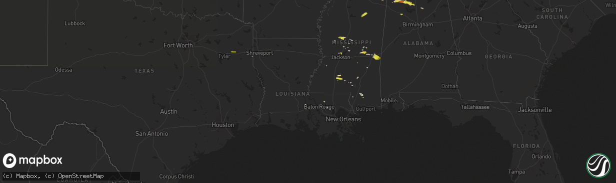 Hail map in Louisiana on April 22, 2017