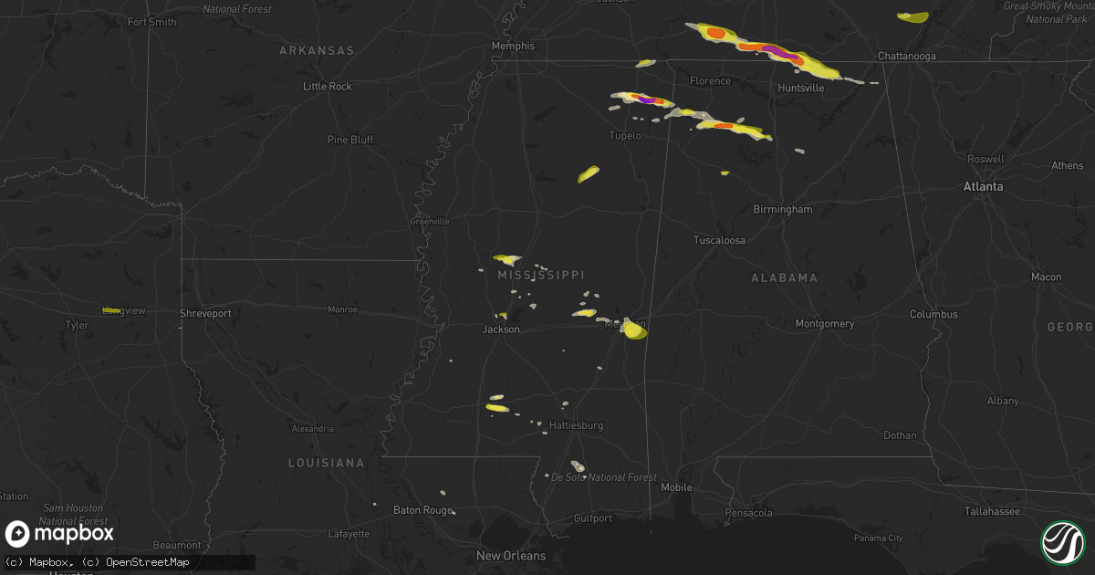 Hail map in Mississippi on April 22, 2017
