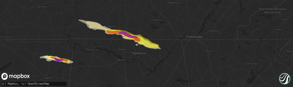 Hail map in New Market, AL on April 22, 2017