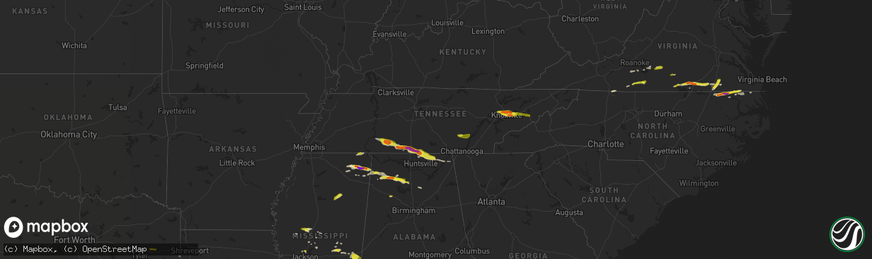 Hail map in Tennessee on April 22, 2017