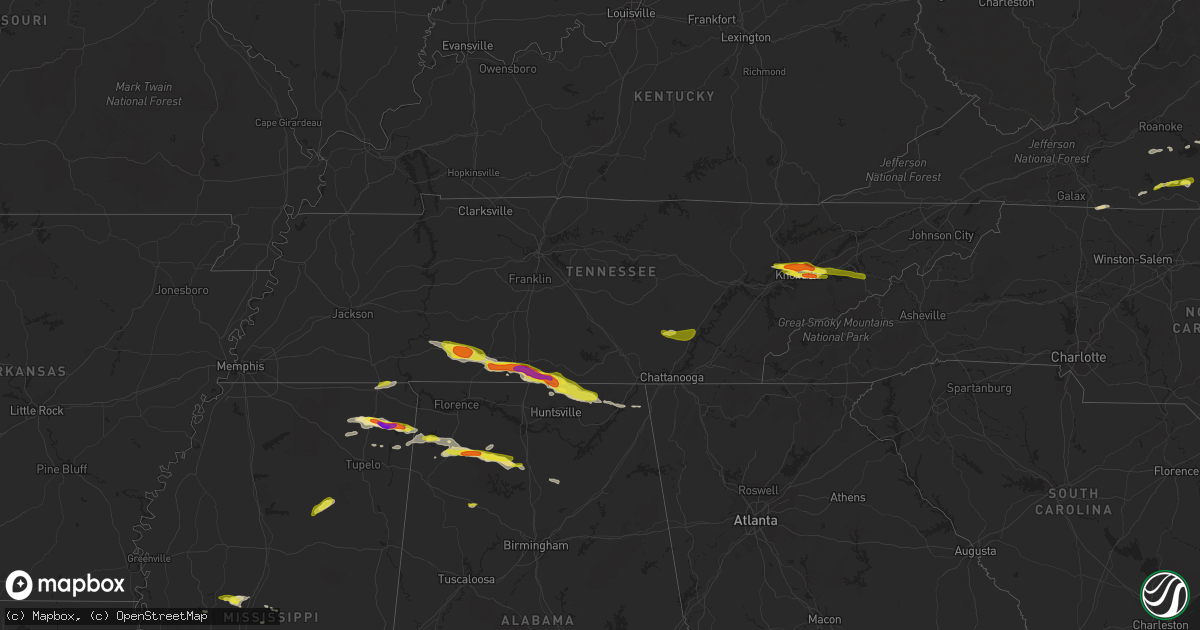Hail map in Tennessee on April 22, 2017