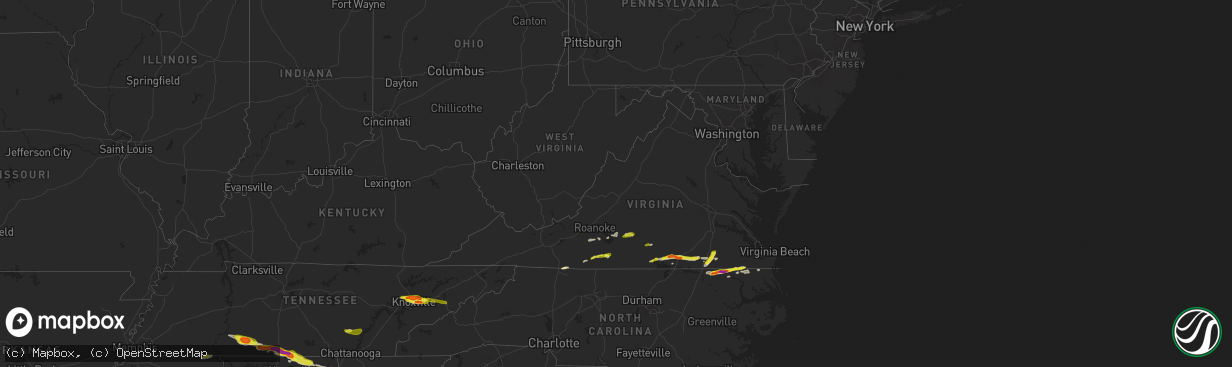 Hail map in Virginia on April 22, 2017