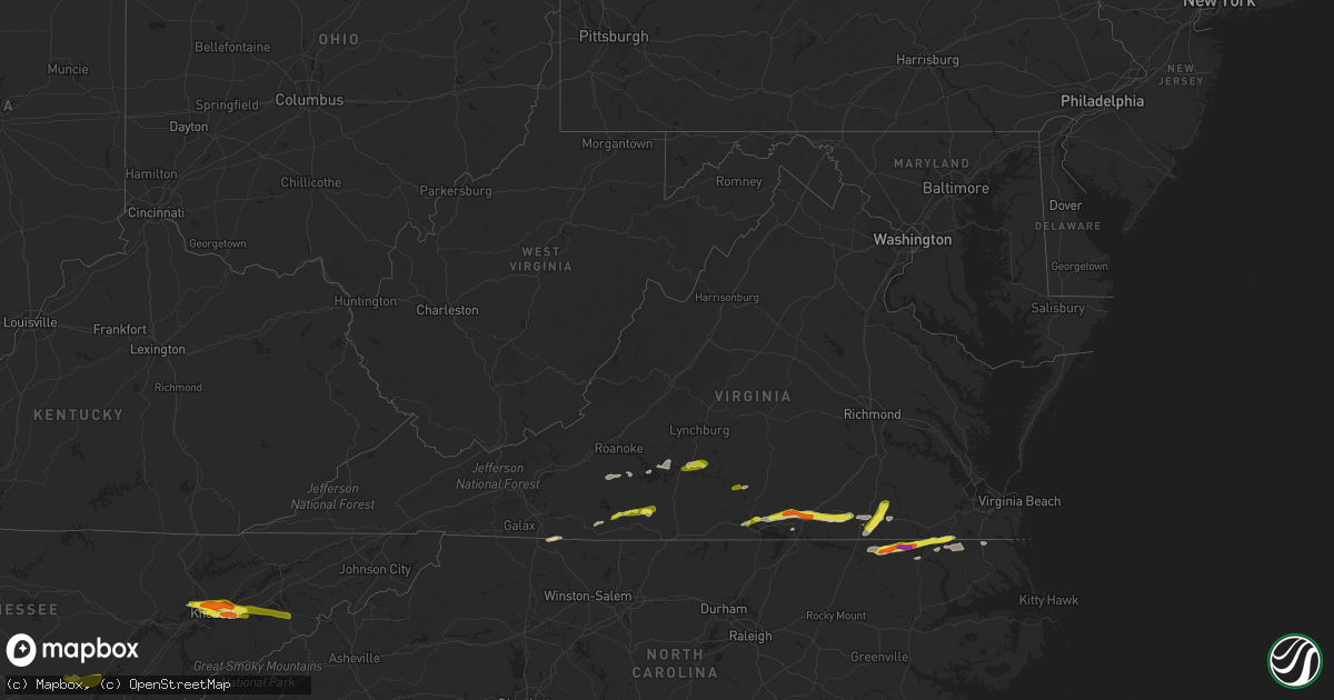 Hail map in Virginia on April 22, 2017