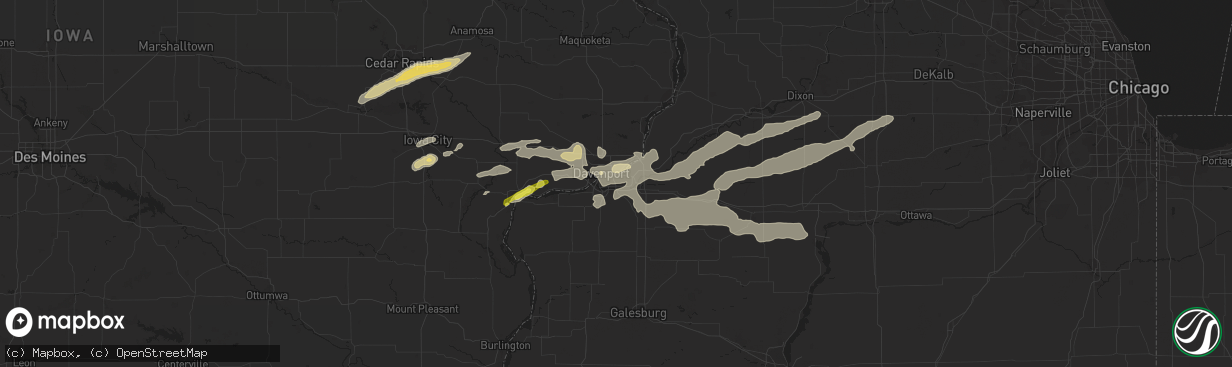 Hail map in Moline, IL on April 22, 2019