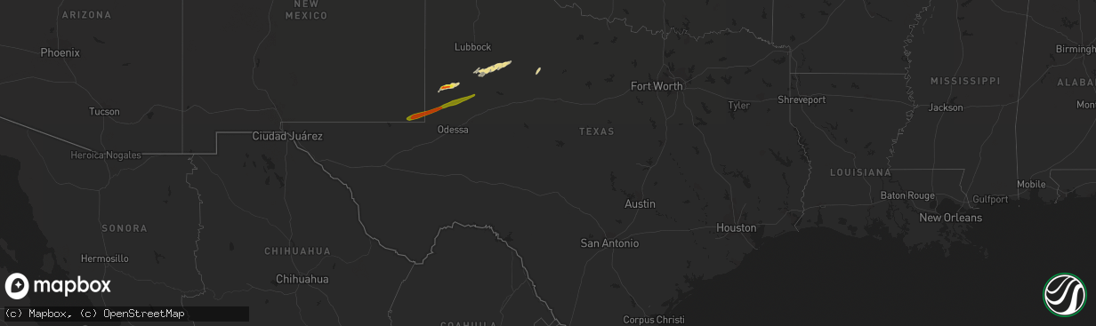 Hail map in Texas on April 22, 2019