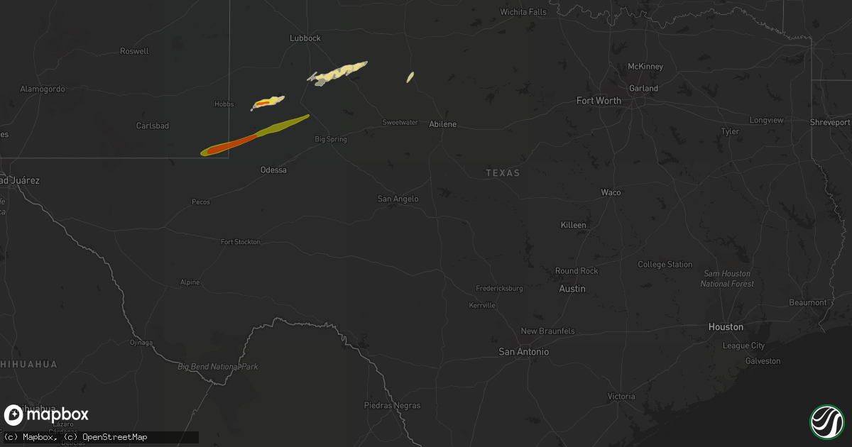 Hail map in Texas on April 22, 2019