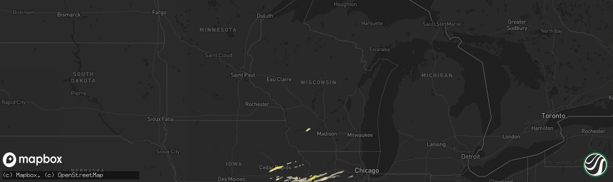 Hail map in Wisconsin on April 22, 2019