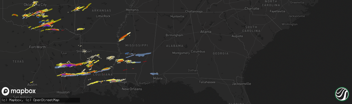 Hail map in Alabama on April 22, 2020