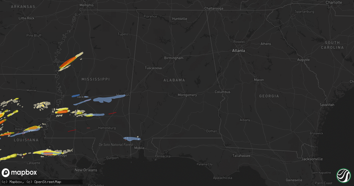 Hail map in Alabama on April 22, 2020