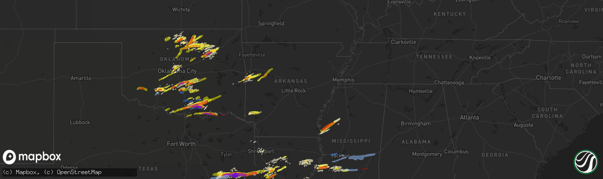 Hail map in Arkansas on April 22, 2020