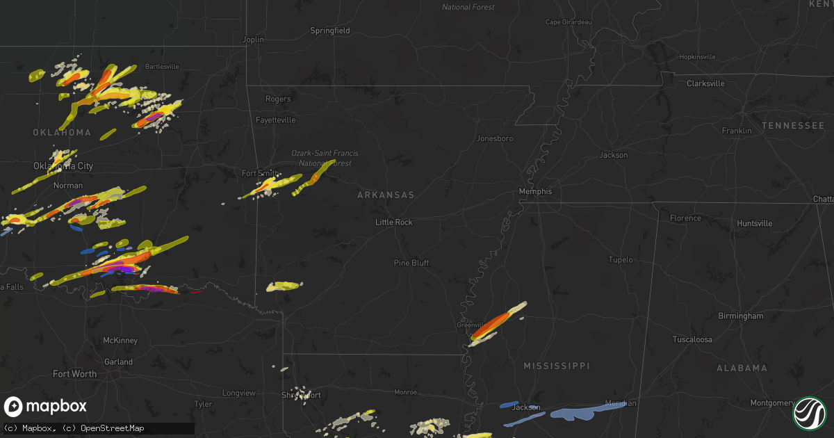 Hail map in Arkansas on April 22, 2020