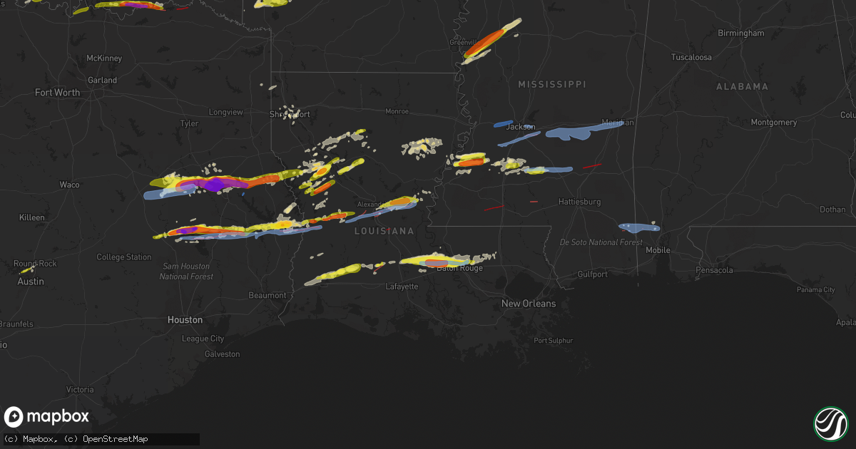Hail map in Louisiana on April 22, 2020