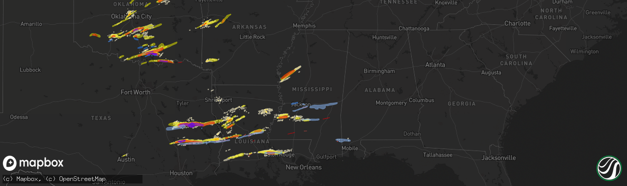 Hail map in Mississippi on April 22, 2020