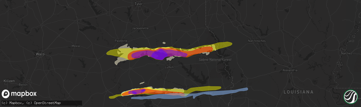 Hail map in Nacogdoches, TX on April 22, 2020