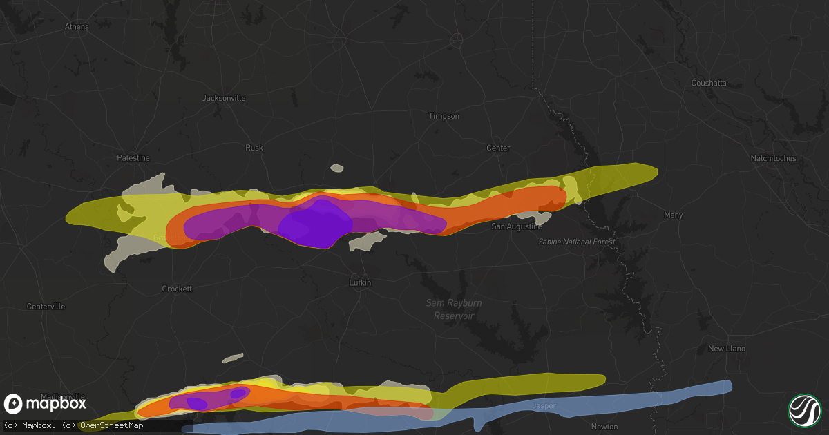Hail map in Nacogdoches, TX on April 22, 2020
