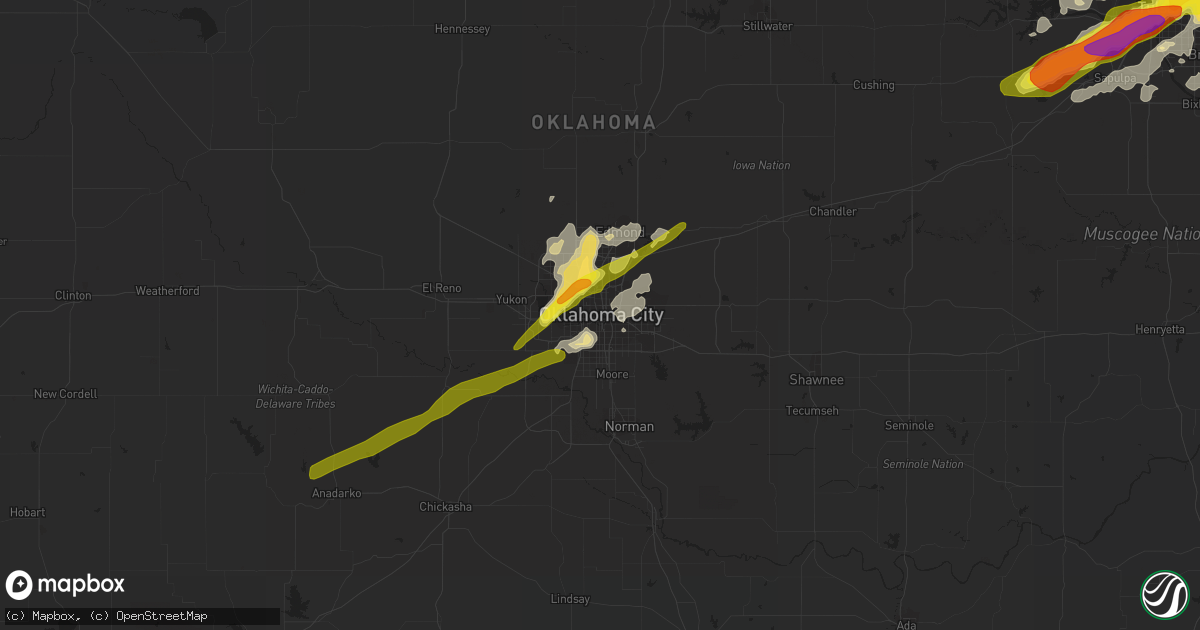 Hail map in Oklahoma City, OK on April 22, 2020