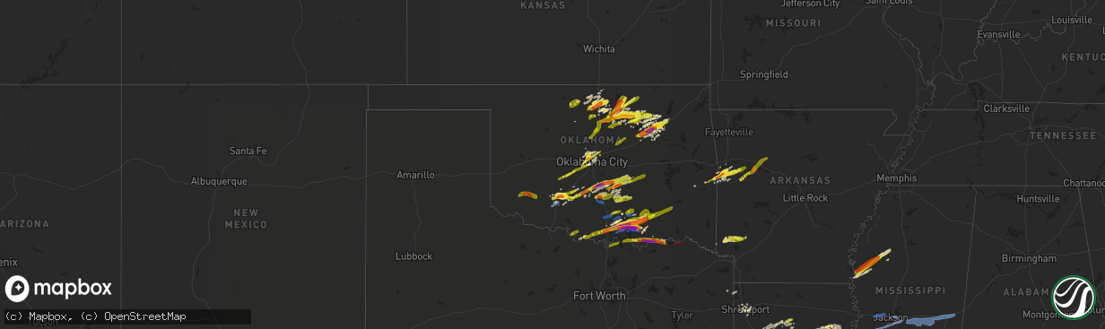 Hail map in Oklahoma on April 22, 2020