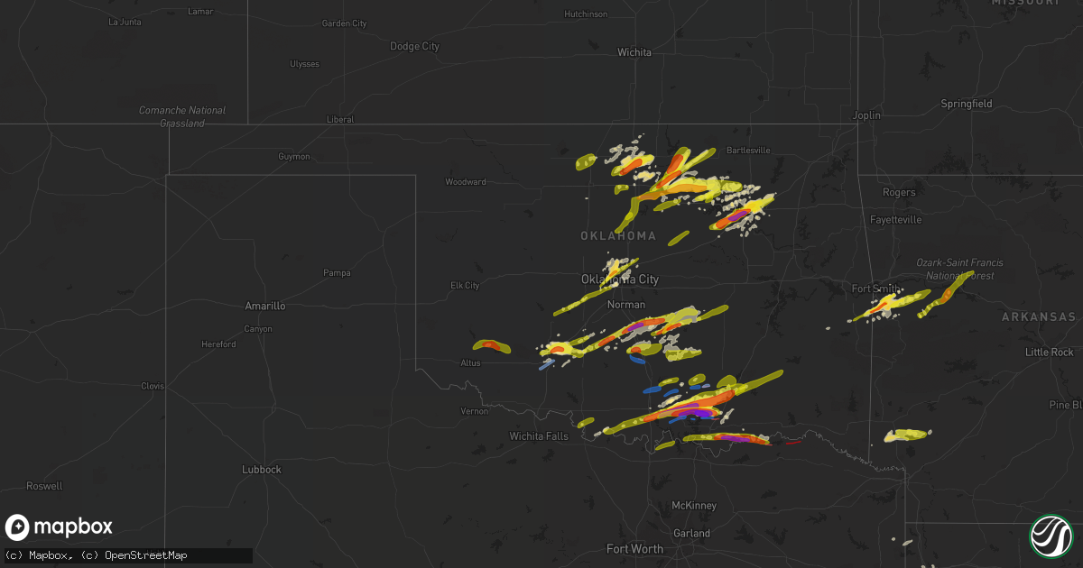 Hail map in Oklahoma on April 22, 2020
