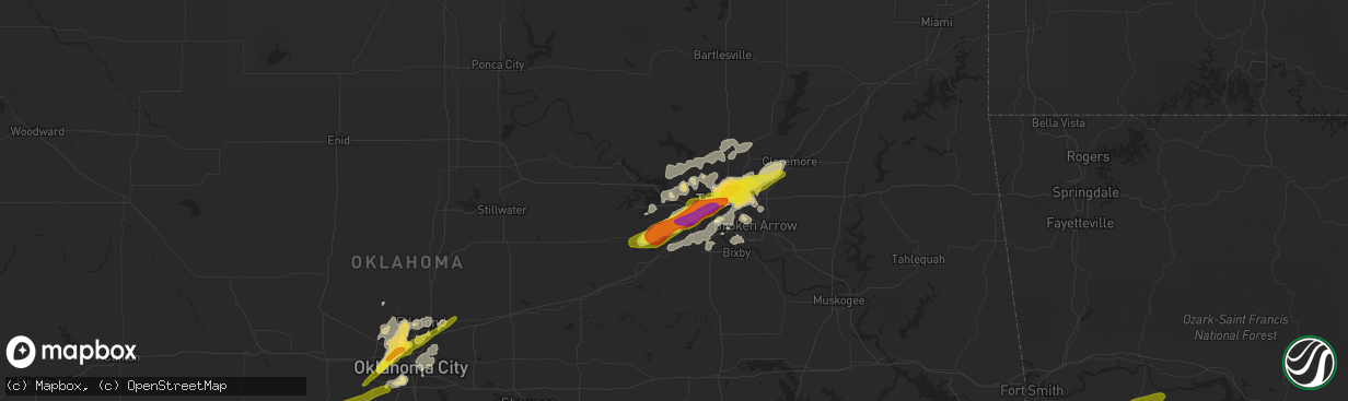 Hail map in Sand Springs, OK on April 22, 2020