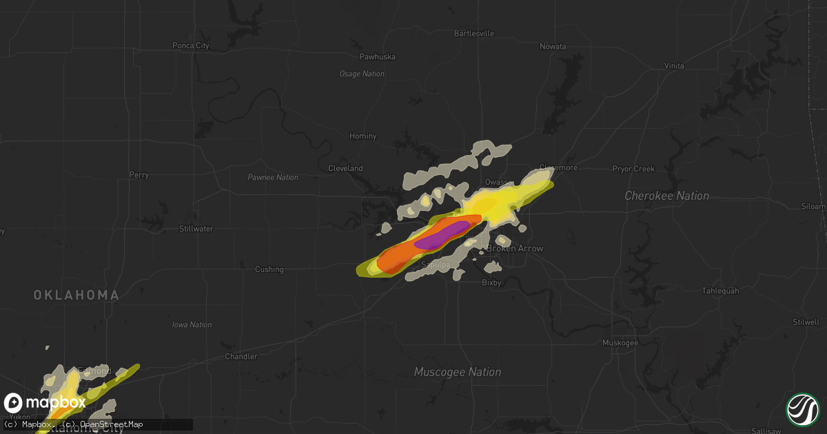 Hail map in Sand Springs, OK on April 22, 2020