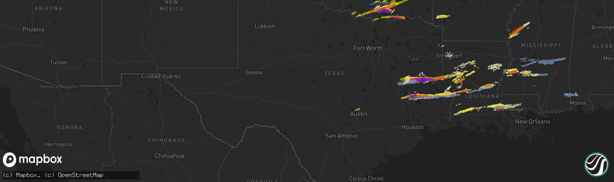 Hail map in Texas on April 22, 2020