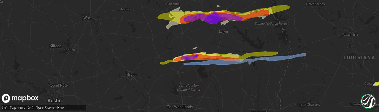 Hail map in Trinity, TX on April 22, 2020