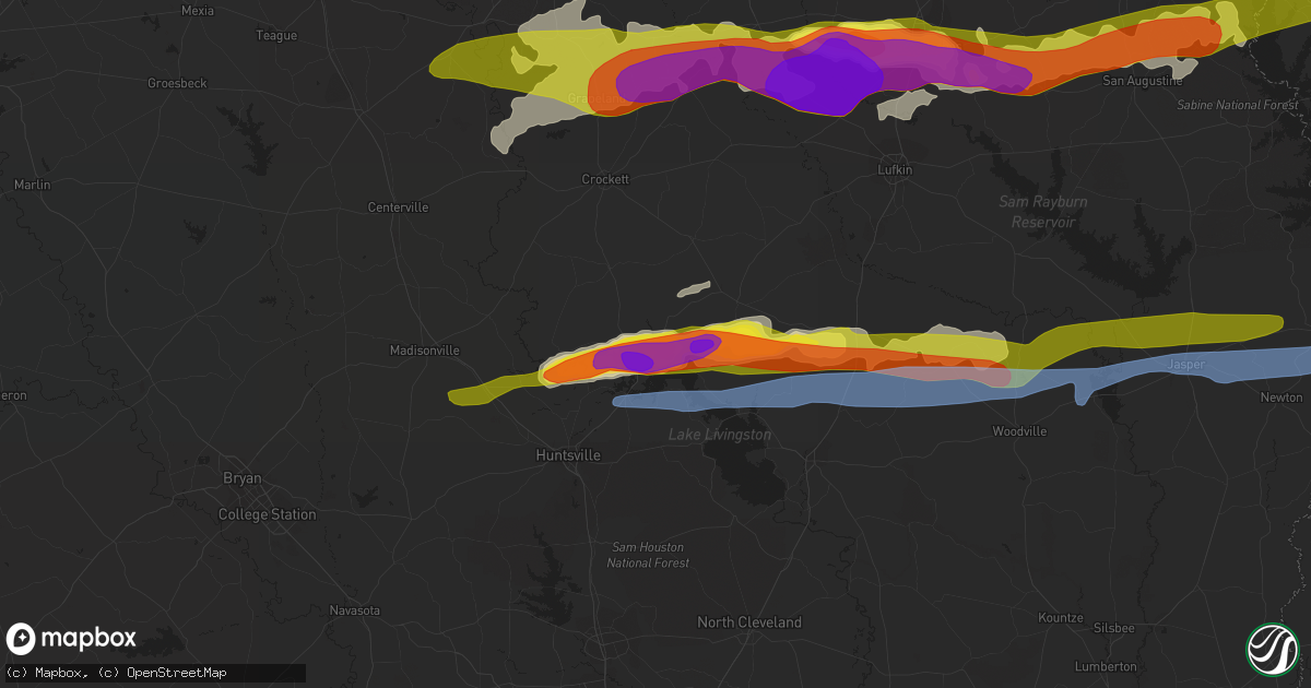 Hail map in Trinity, TX on April 22, 2020