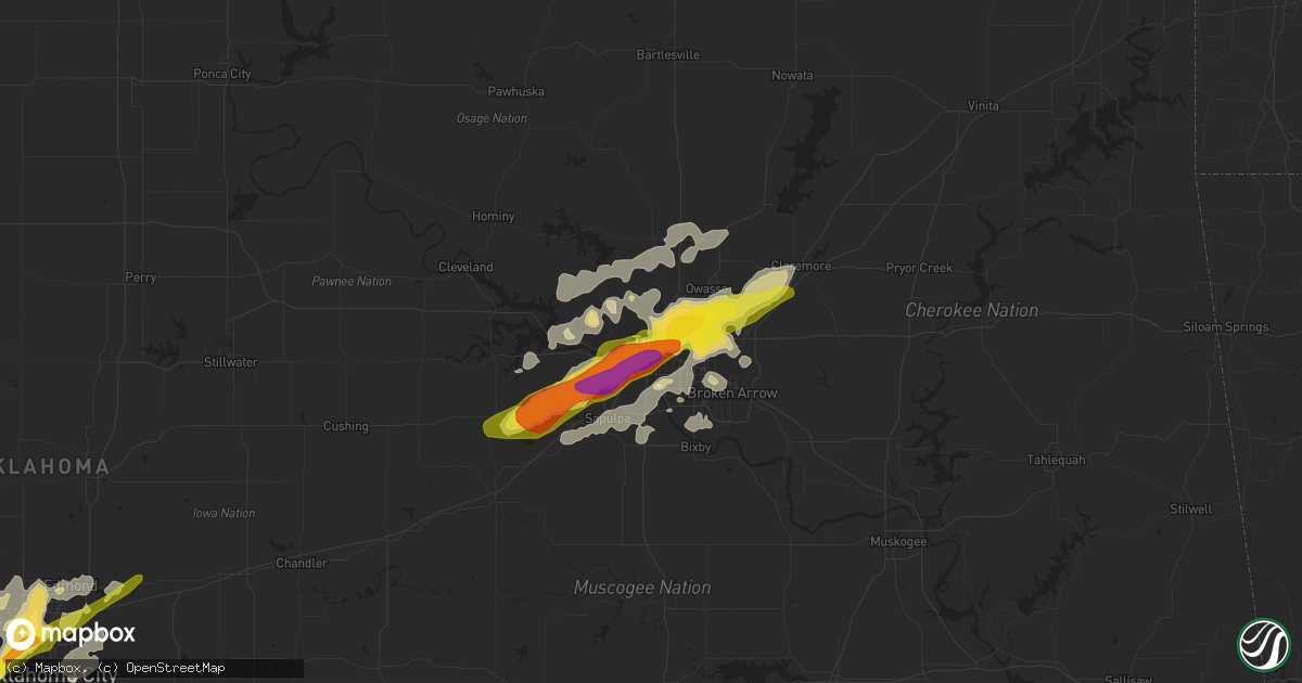 Hail map in Tulsa, OK on April 22, 2020
