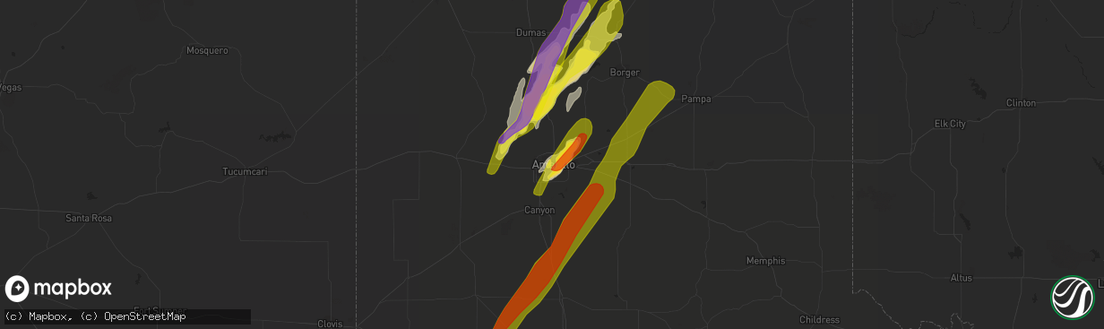 Hail map in Amarillo, TX on April 22, 2022