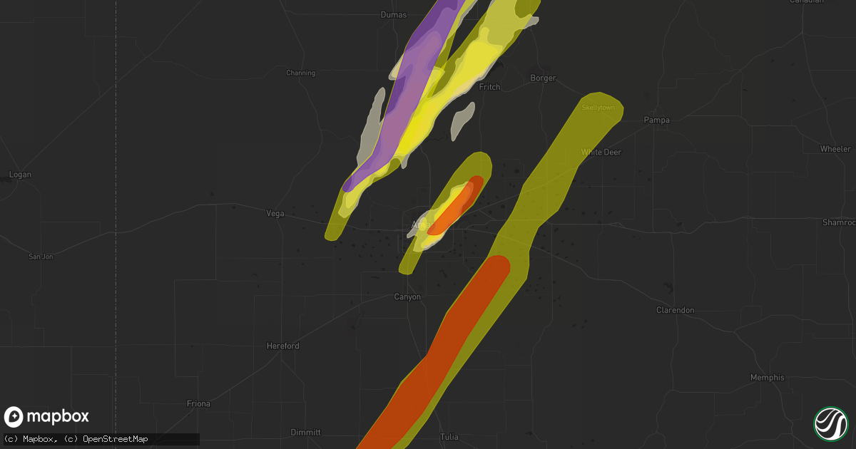 Hail map in Amarillo, TX on April 22, 2022