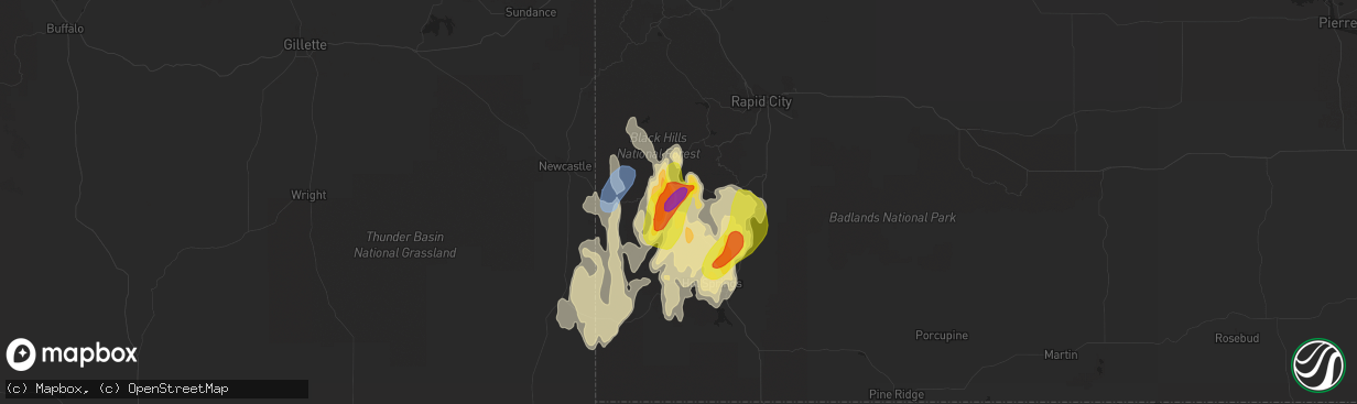 Hail map in Custer, SD on April 22, 2022