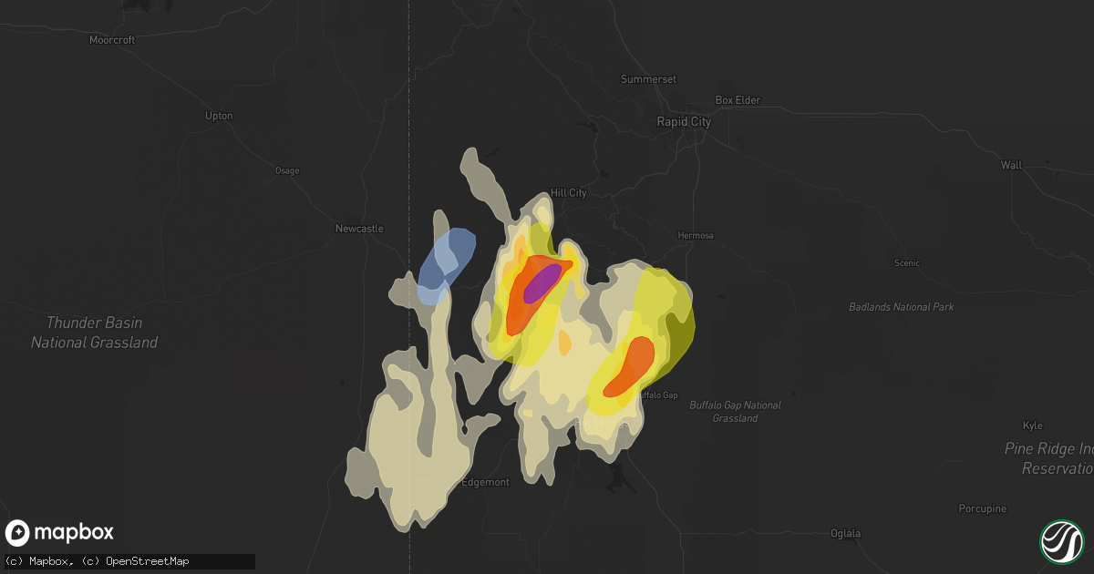 Hail map in Custer, SD on April 22, 2022